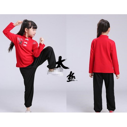 Kids kung fu tai chi uniforms boys girls stage performance china traditional martial student exercises fitness costumes